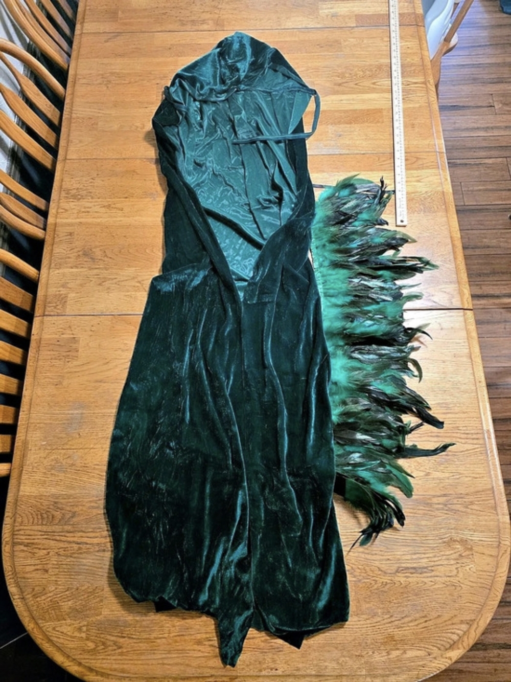 Renaissance Witch Viking Goth Hooded Cape And Feather Cloak Emerald Green